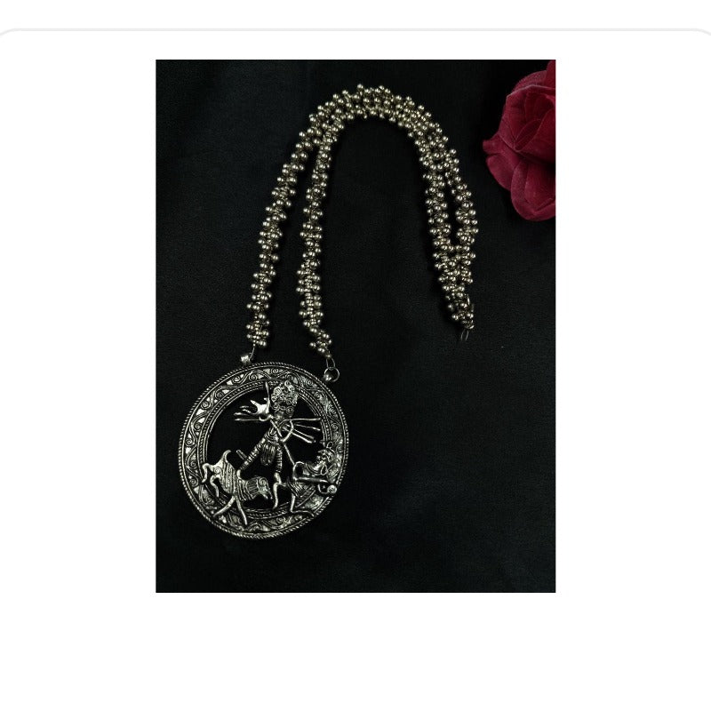 Women's Heritage Temple Art Oxidized Necklace - close-up detail view | D9 Creations