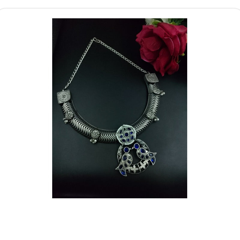 Women's Antique Oxidized Bird Hasli Necklace - close-up detail view | D9 Creations