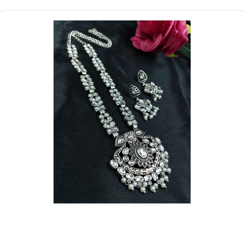 Women's Traditional Oxidized Necklace Set - close-up detail view | D9 Creations