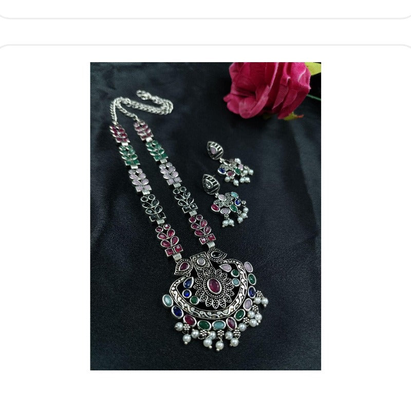 Women's Traditional Oxidized Necklace Set - close-up detail view | D9 Creations