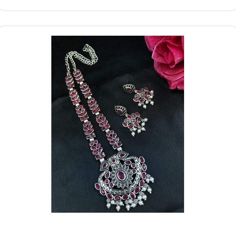 Women's Traditional Oxidized Necklace Set - close-up detail view | D9 Creations