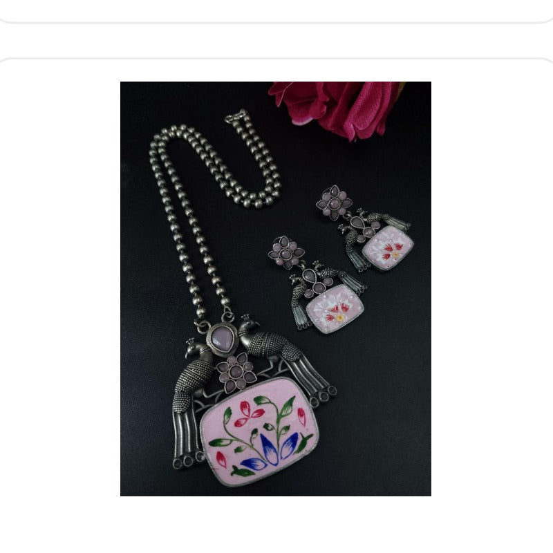 Women's Traditional Best Hand Painted Peacock Necklace Set - close-up detail view | D9 Creations