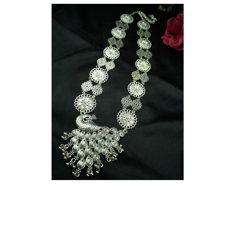 Women's Traditional Long Peacock Necklace - close-up detail view | D9 Creations