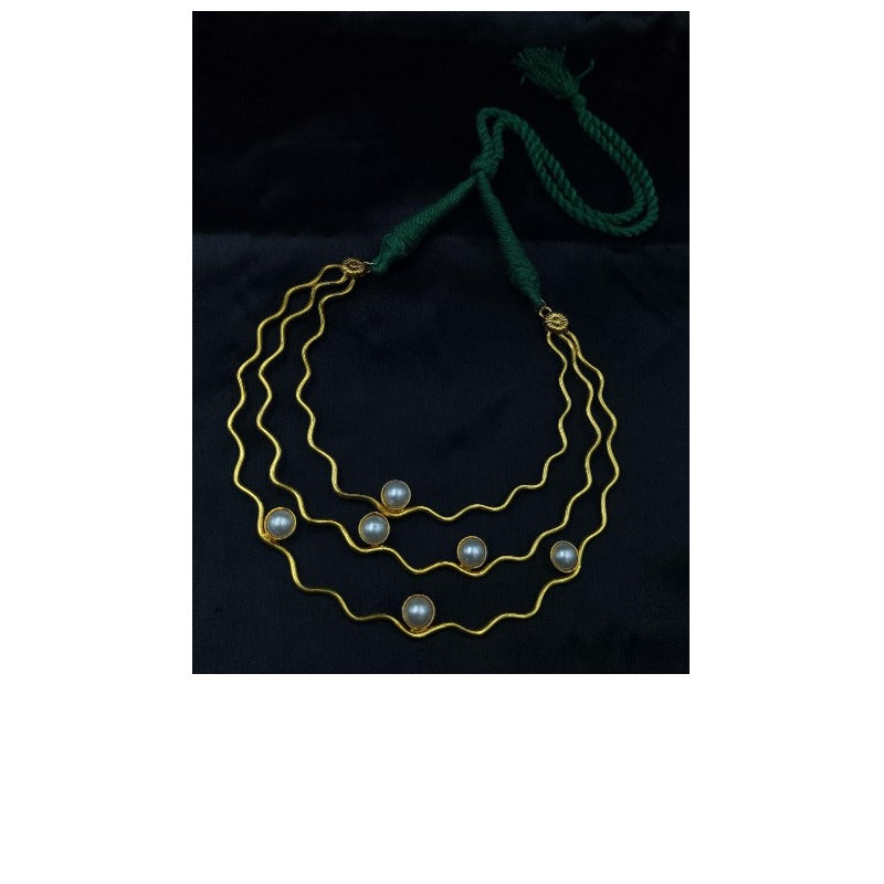 Women's Gold Plated Green Stone & Pearl Necklace for Women - close-up detail view | D9 Creations