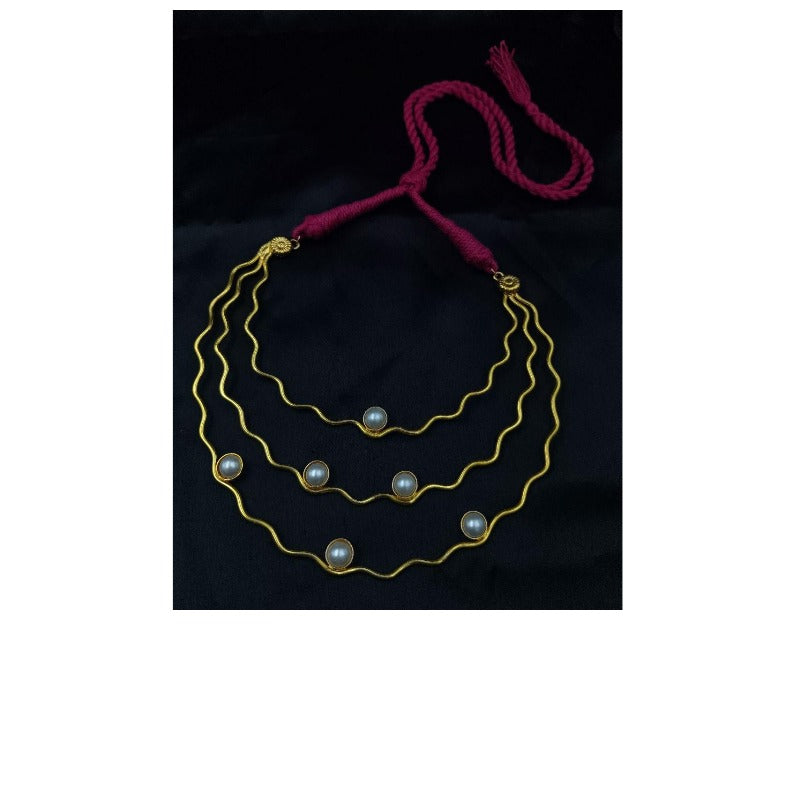 Women's Gold Plated Rani Pink Stone & Pearl Necklace for Women - close-up detail view | D9 Creations