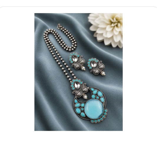 Women's Designer Leaf Oxidized Necklace - Necklace Set - close-up detail view | D9 Creations