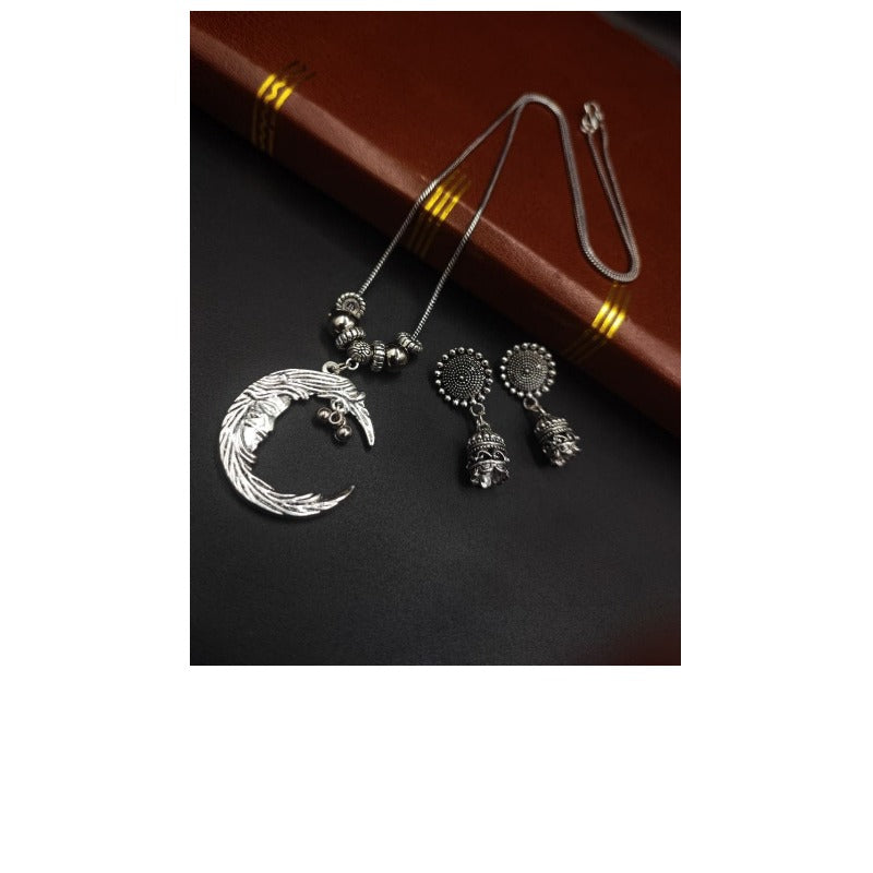 Women's Value Oxidised Piece Of Moon Necklace - close-up detail view | D9 Creations