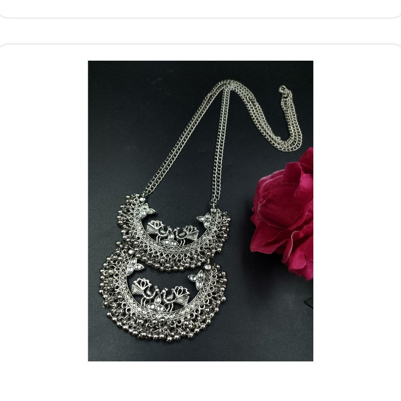Women's Traditional Silver Plated Peacock Necklace - close-up detail view | D9 Creations
