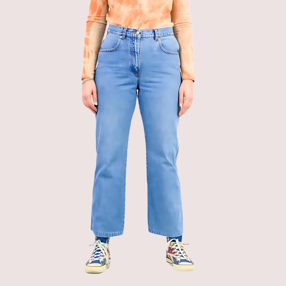 Women's Blue Denim Jeans, Exquisite Blue Denim Pants - Apparel - front view | Snazzyway