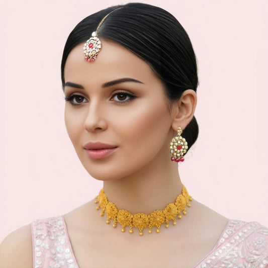 Women's Gold Gold-Plated Necklace, Chic Gold Necklace Set - Apparel - front view | Snazzyway