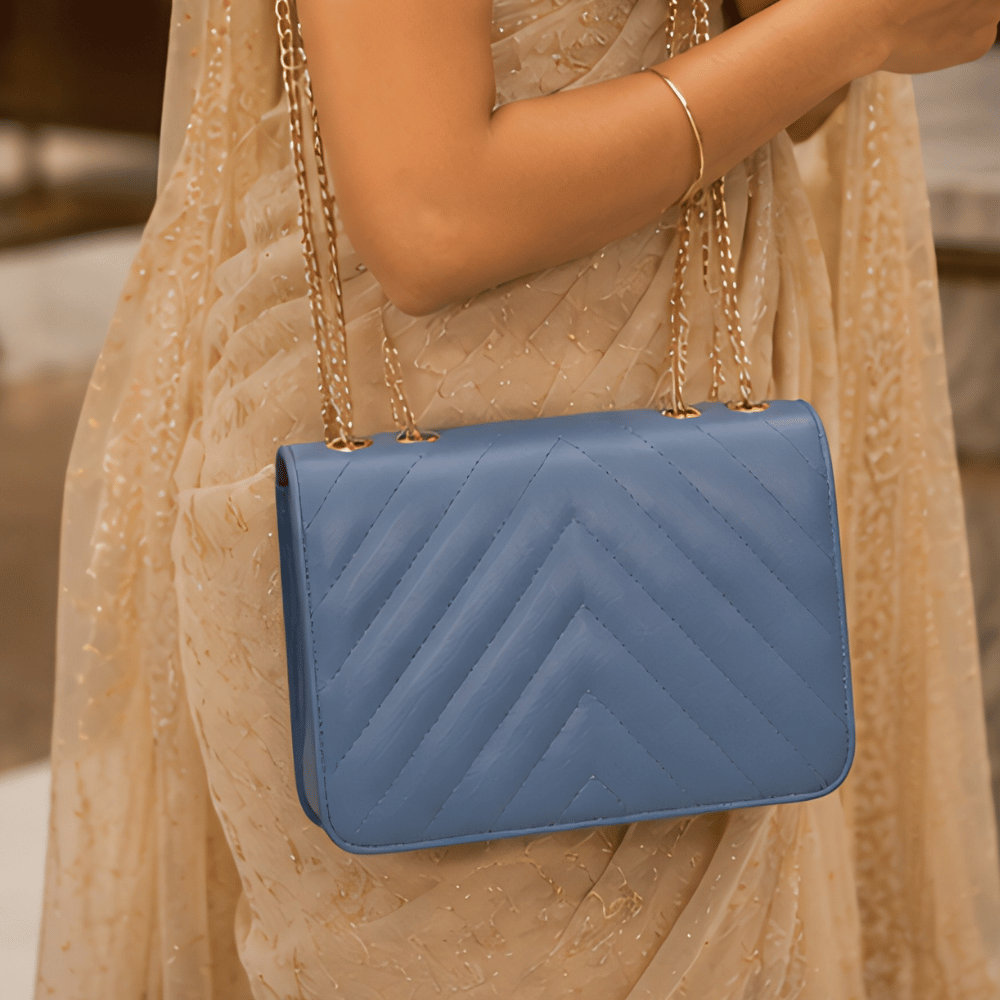 Women's Blue Designer Sling Bag, Timeless Blue Crossbody Purse - Apparel - close-up detail view | Snazzyway