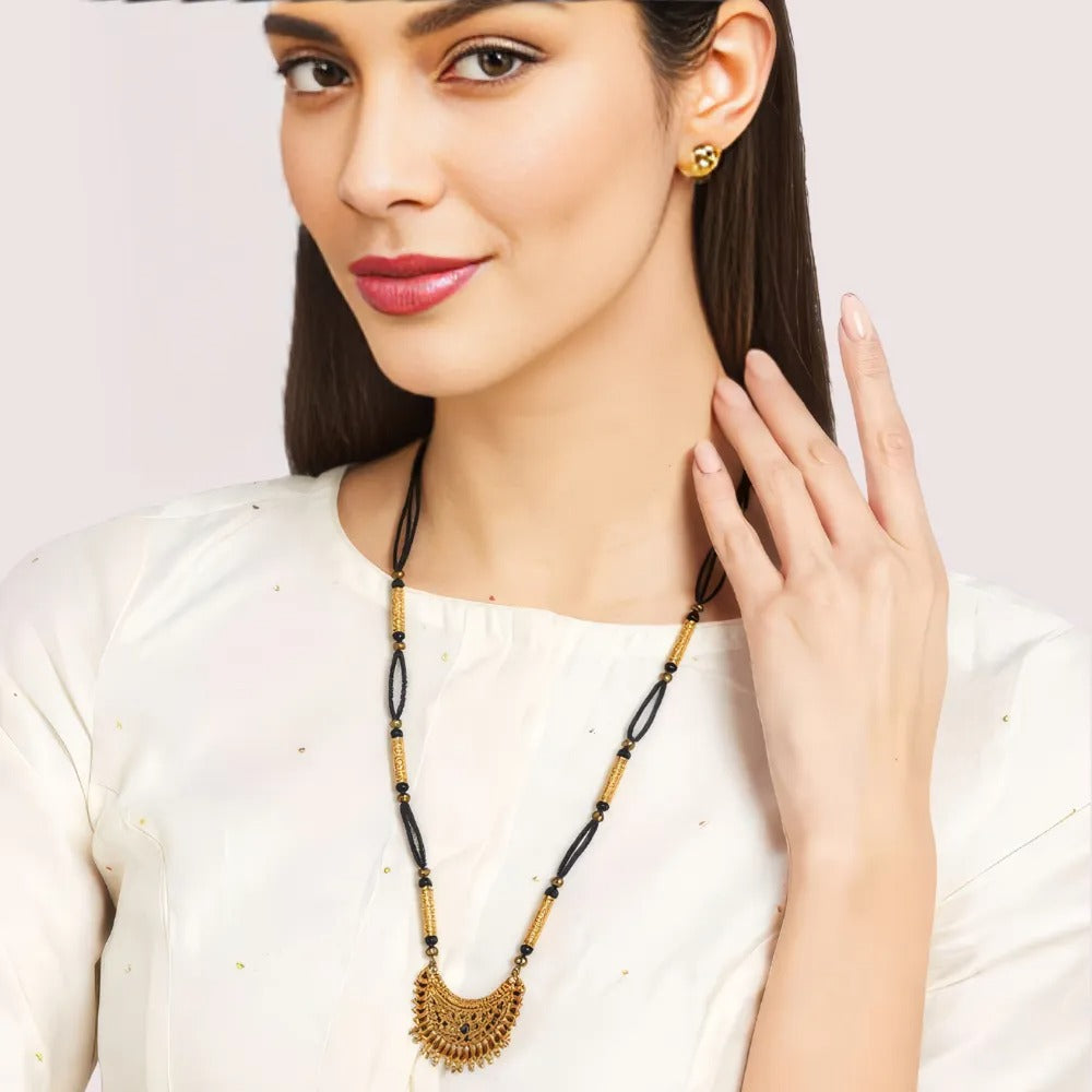 Women's Gold Designer Mangalsutra, Radiant Gold Pendant Necklace - Apparel - front view | Snazzyway