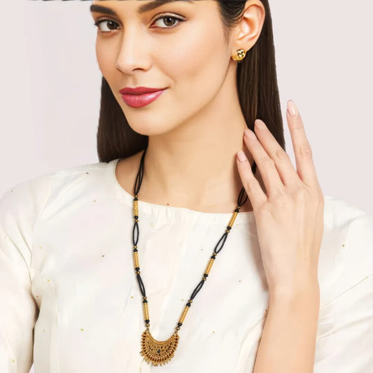 Women's Gold Designer Mangalsutra, Radiant Gold Pendant Necklace - Apparel - front view | Snazzyway
