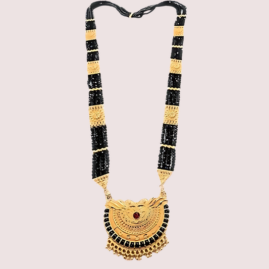 Women's Golden Designer Mangalsutra, Refined Golden Pendant Necklace - Apparel - front view | Snazzyway