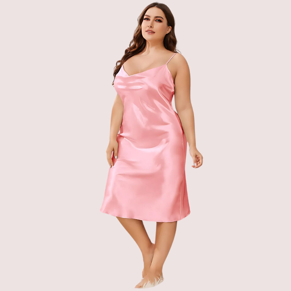 Women's Light Pink Satin Dress, Radiant Light Evening Wear - Apparel - close-up detail view | Snazzyway
