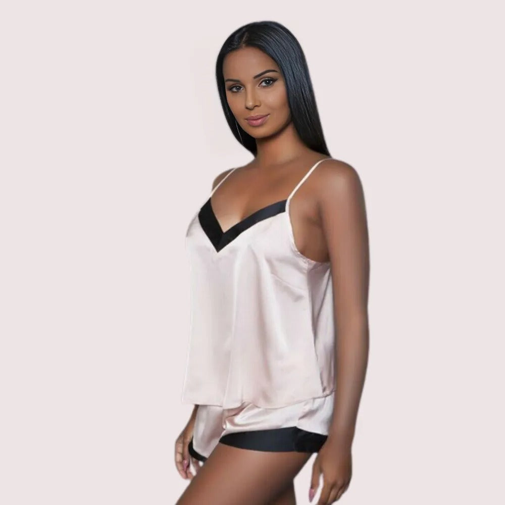 Women's White Satin Cami Top, Elegant White Camisole - Apparel - close-up detail view | Snazzyway