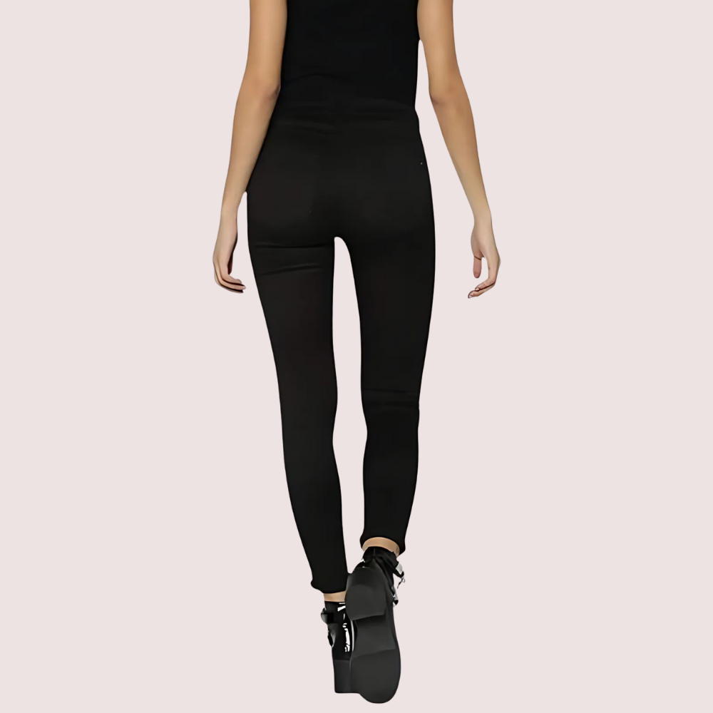 Women's Black Designer Jeans, Classic Black Denim Pants - Apparel - close-up detail view | Snazzyway