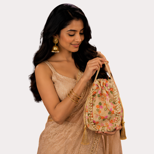 Women's Embroidered Potli Bag, Radiant Pouch Bag - Apparel - front view | Snazzyway
