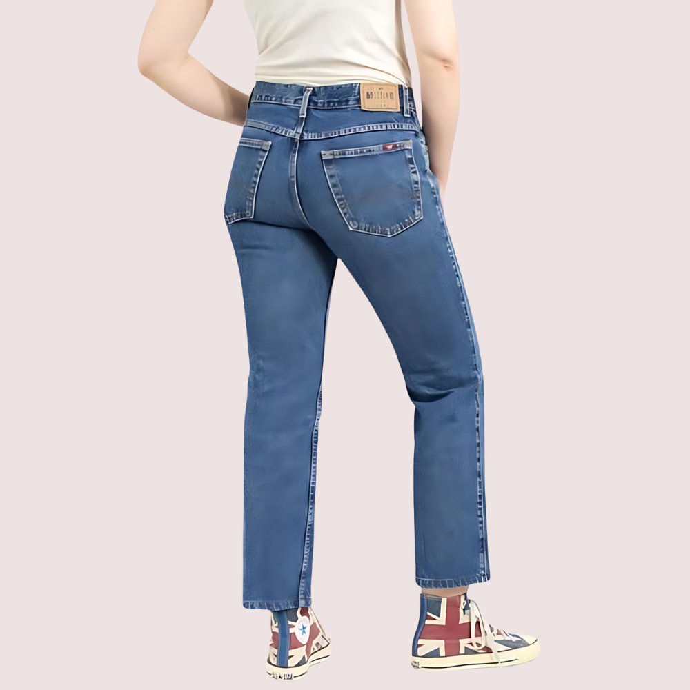 Women's Blue Denim Jeans, Refined Blue Denim Pants - Apparel - back view | Snazzyway