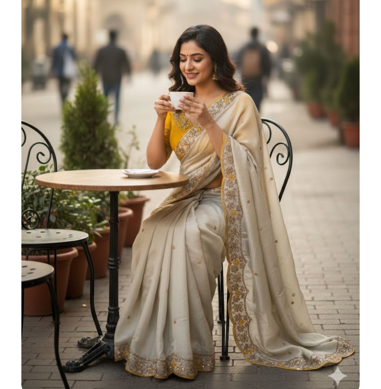 Cream Heavy Rangoli Silk Saree – Fancy Embroidery, Thread & Zari C-Pallu with Contrast Blouse - close-up detail view | Nardev Fashions