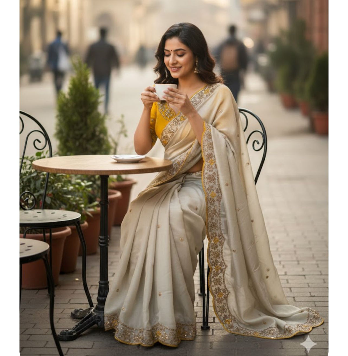 Cream Heavy Rangoli Silk Saree – Fancy Embroidery, Thread & Zari C-Pallu with Contrast Blouse - close-up detail view | Nardev Fashions