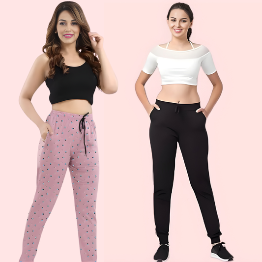 Women's Cotton Jogger Pants, Elegant Loungewear - Apparel - front view | Snazzyway