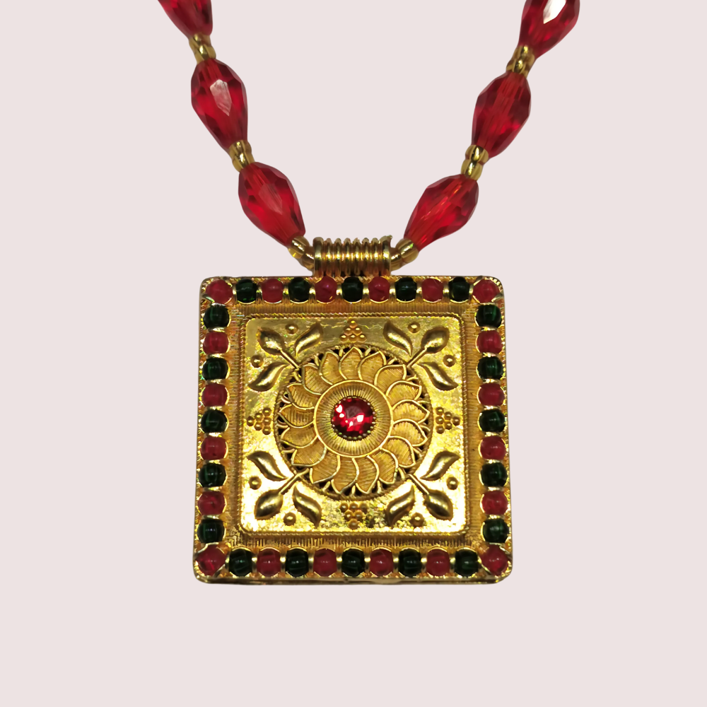 Women's Red Designer Necklace, Classic Red Necklace Set - Apparel - close-up detail view | Snazzyway