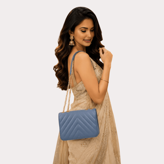 Women's Blue Designer Sling Bag, Timeless Blue Crossbody Purse - Apparel - front view | Snazzyway