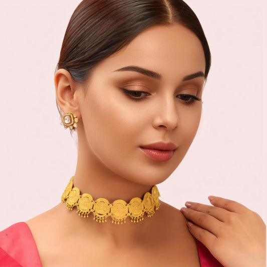 Women's Gold Gold-Plated Necklace, Regal Gold Necklace Set - Apparel - front view | Snazzyway