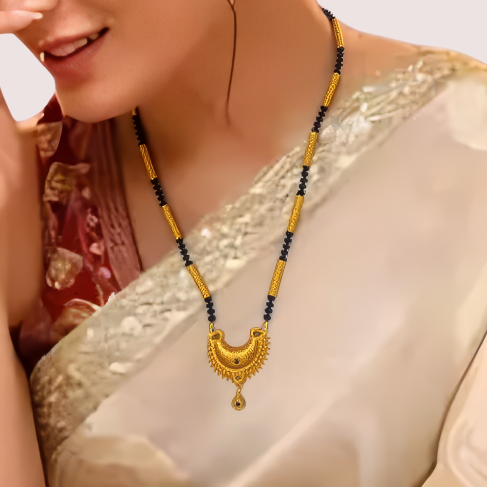 Women's Gold Designer Mangalsutra, Exquisite Gold Pendant Necklace - Apparel - front view | Snazzyway