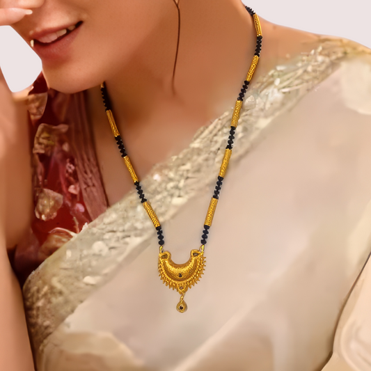 Women's Gold Designer Mangalsutra, Exquisite Gold Pendant Necklace - Apparel - front view | Snazzyway