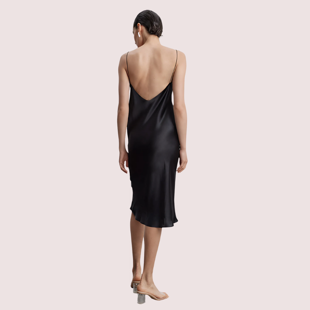 Women's Black Silk Dress, Elegant Black Evening Wear - Apparel - close-up detail view | Snazzyway
