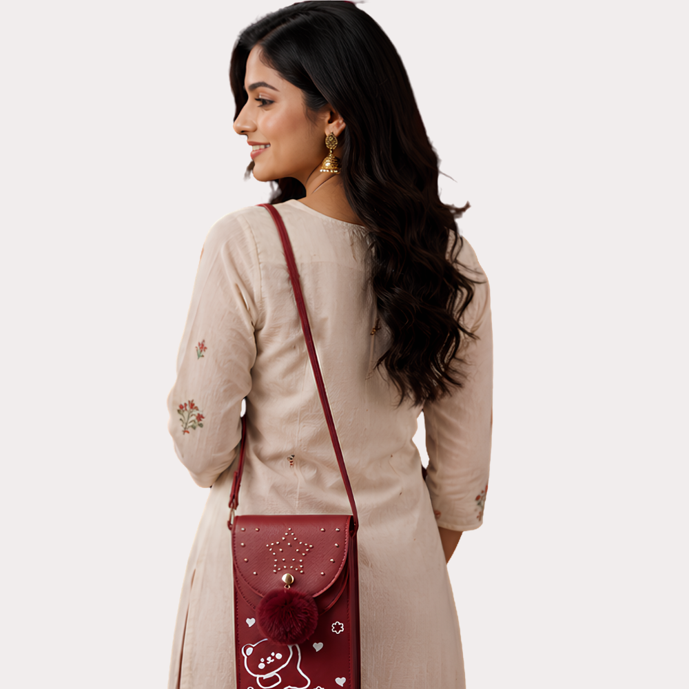 Women's Ruby Red Designer Sling Bag, Stylish Ruby Crossbody Purse - Apparel - close-up detail view | Snazzyway