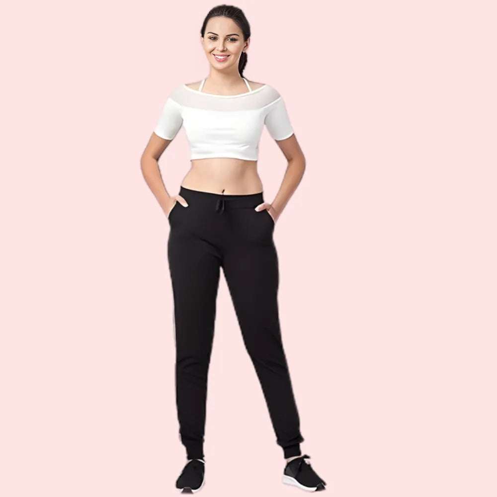 Women's Cotton Jogger Pants, Elegant Loungewear - Apparel - close-up detail view | Snazzyway