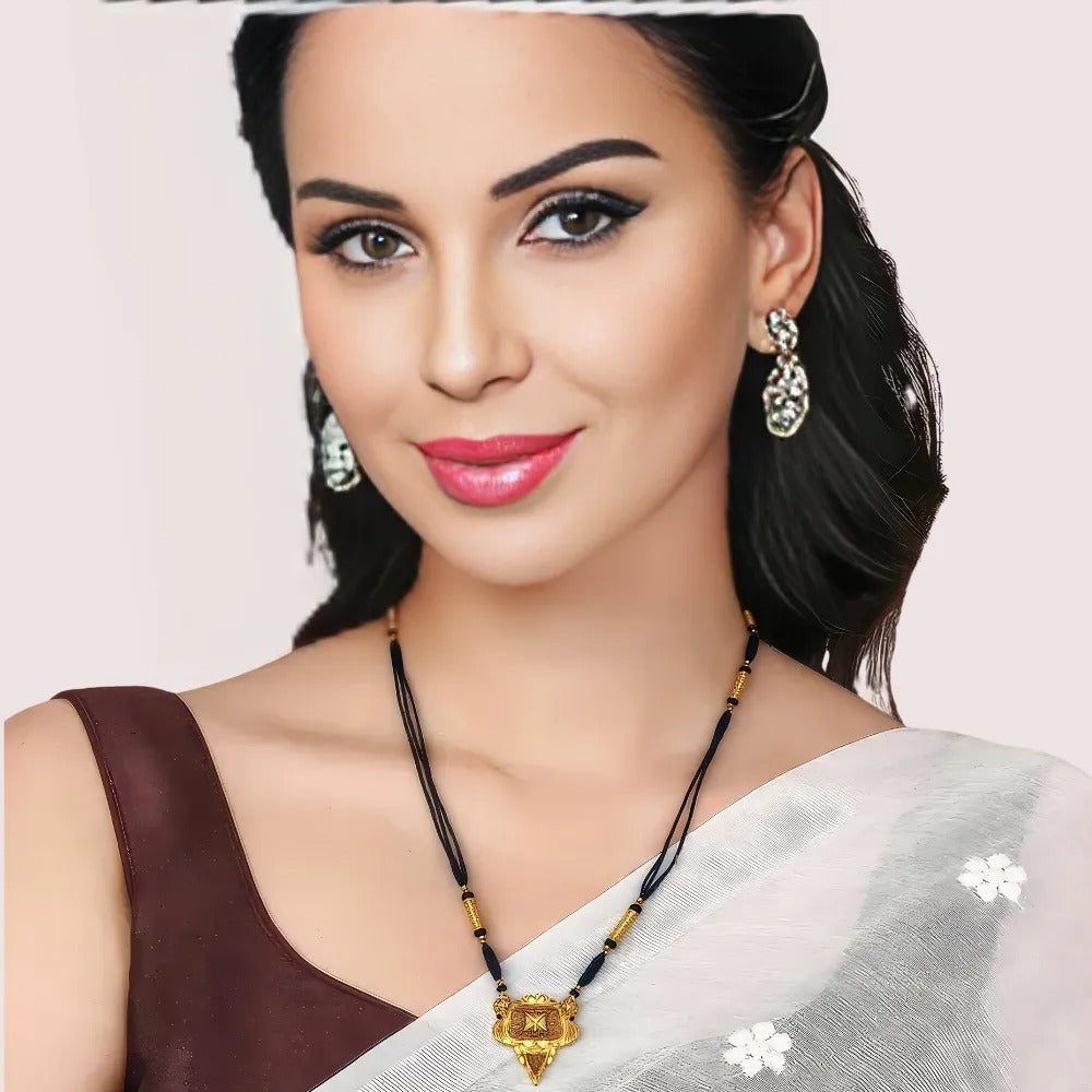 Women's Black Designer Mangalsutra, Graceful Black Pendant Necklace - Apparel - front view | Snazzyway