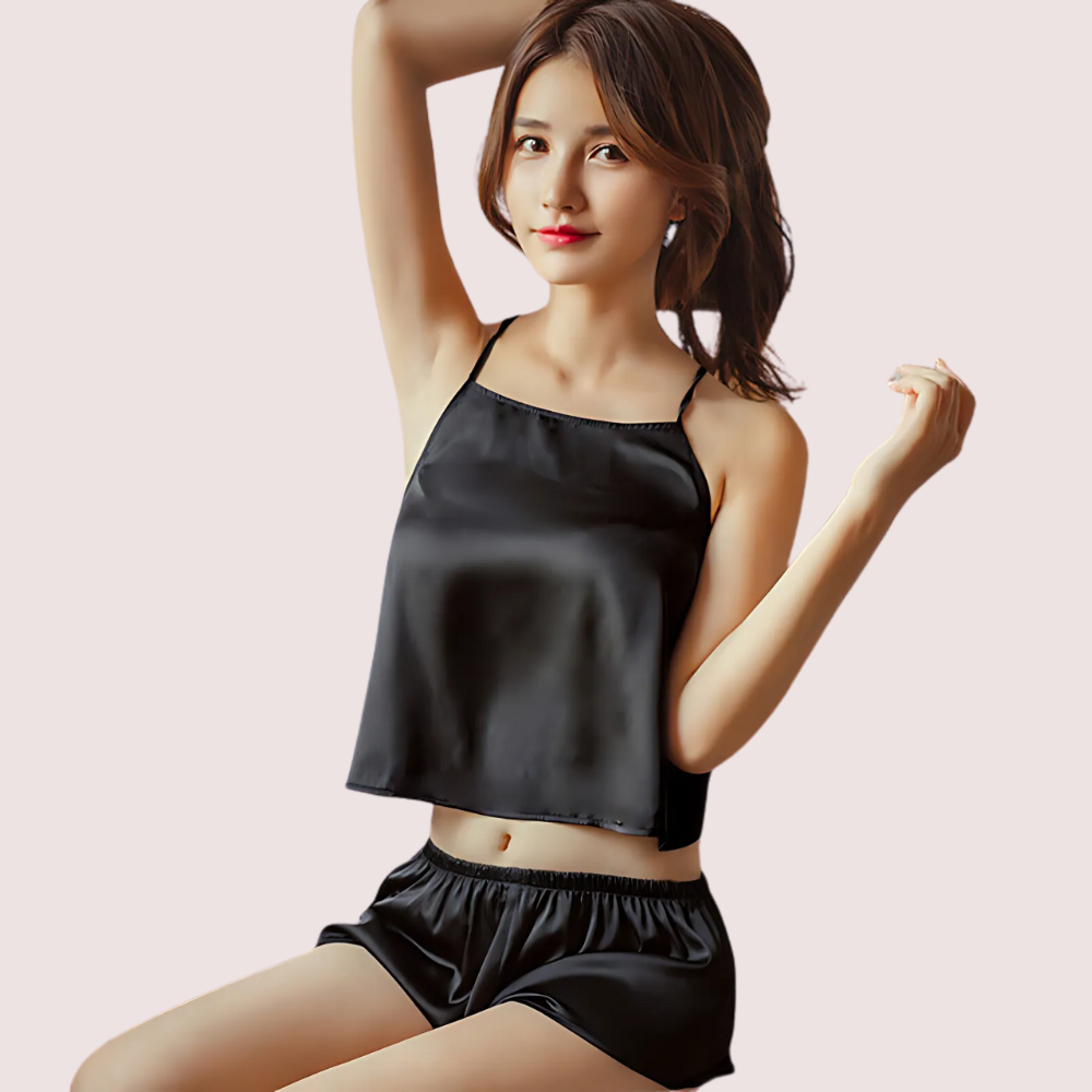Women's Black Designer Cami Top, Exquisite Black Camisole - Apparel - close-up detail view | Snazzyway