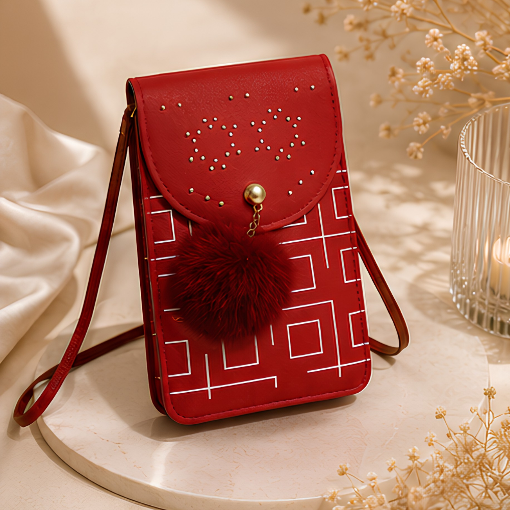 Women's Red Embellished Sling Bag, Timeless Crossbody Purse - Uncategorized - back view | Snazzyway