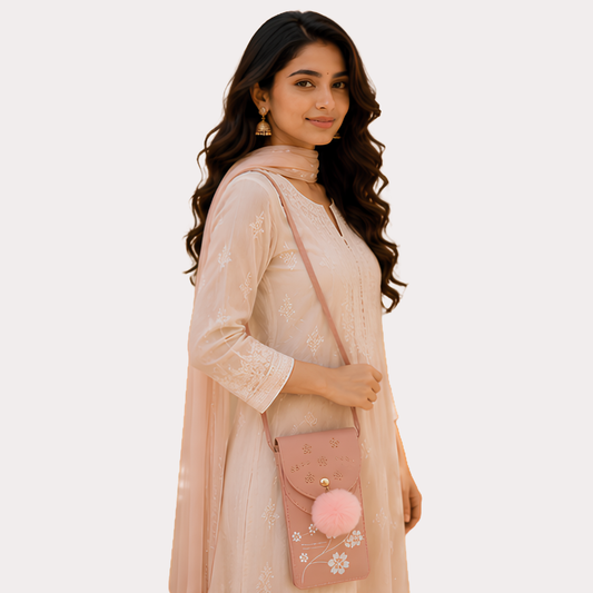 Women's Blush Pink Embellished Sling Bag, Chic Blush Crossbody Purse - Apparel - front view | Snazzyway