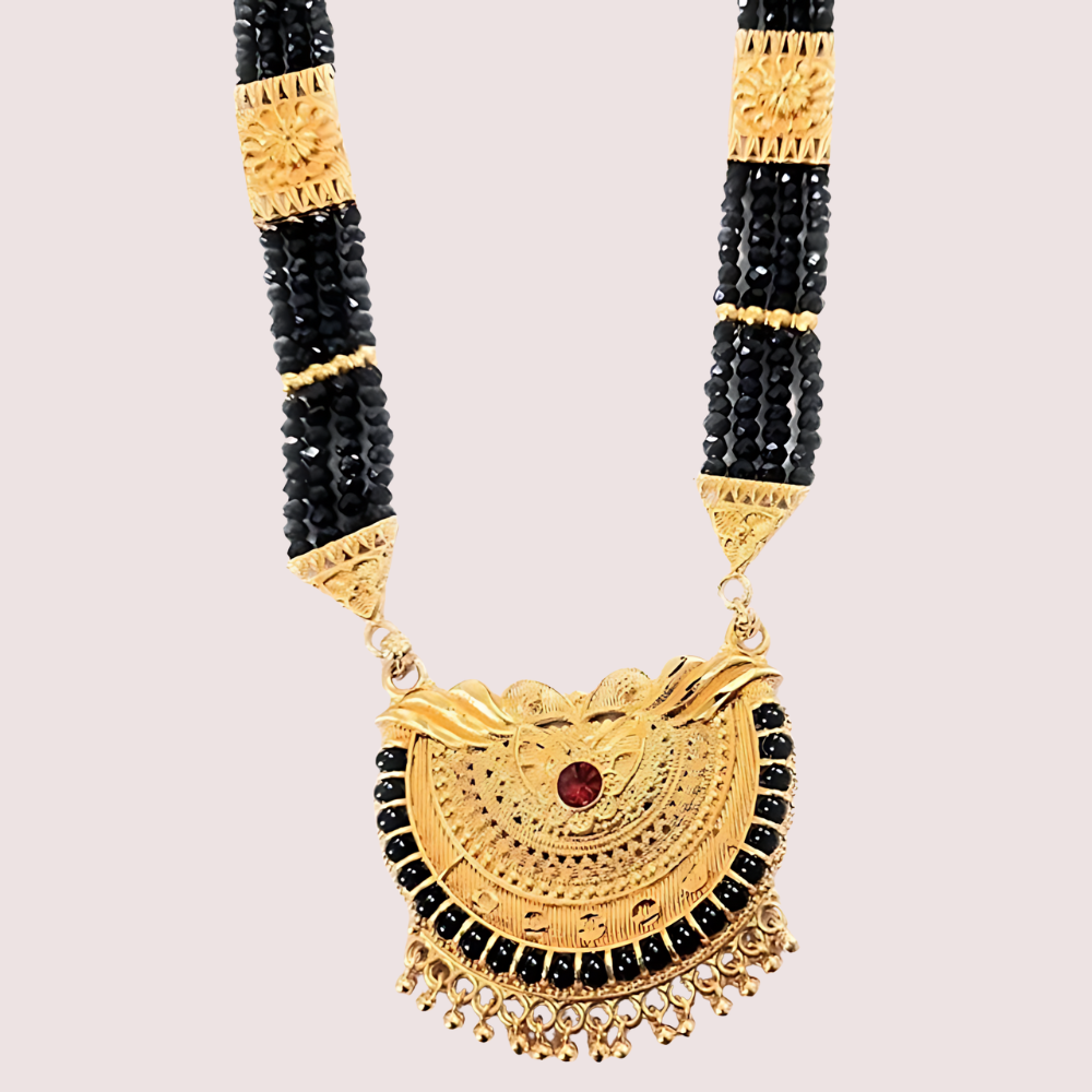 Women's Golden Beaded Mangalsutra, Timeless Golden Pendant Necklace - Apparel - close-up detail view | Snazzyway