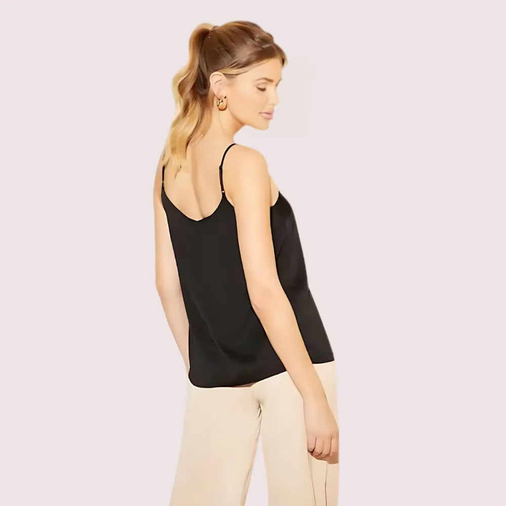 Women's Dark Black Designer Camisole, Regal Dark Cami Top - Apparel - back view | Snazzyway