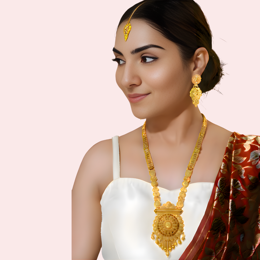 Women's Gold Designer Necklace, Regal Gold Necklace Set - Apparel - front view | Snazzyway