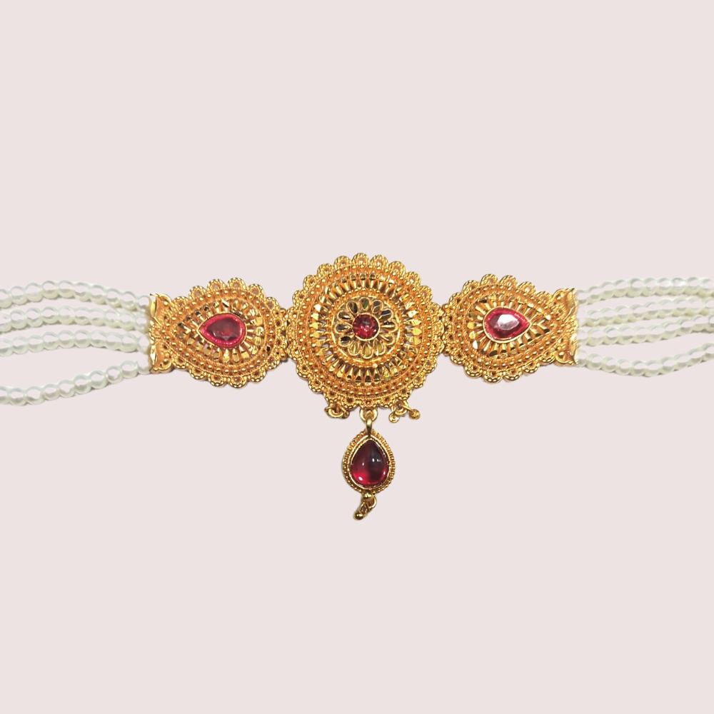 Women's Ruby Red Pearl Necklace, Sophisticated Ruby Necklace Set - Apparel - close-up detail view | Snazzyway