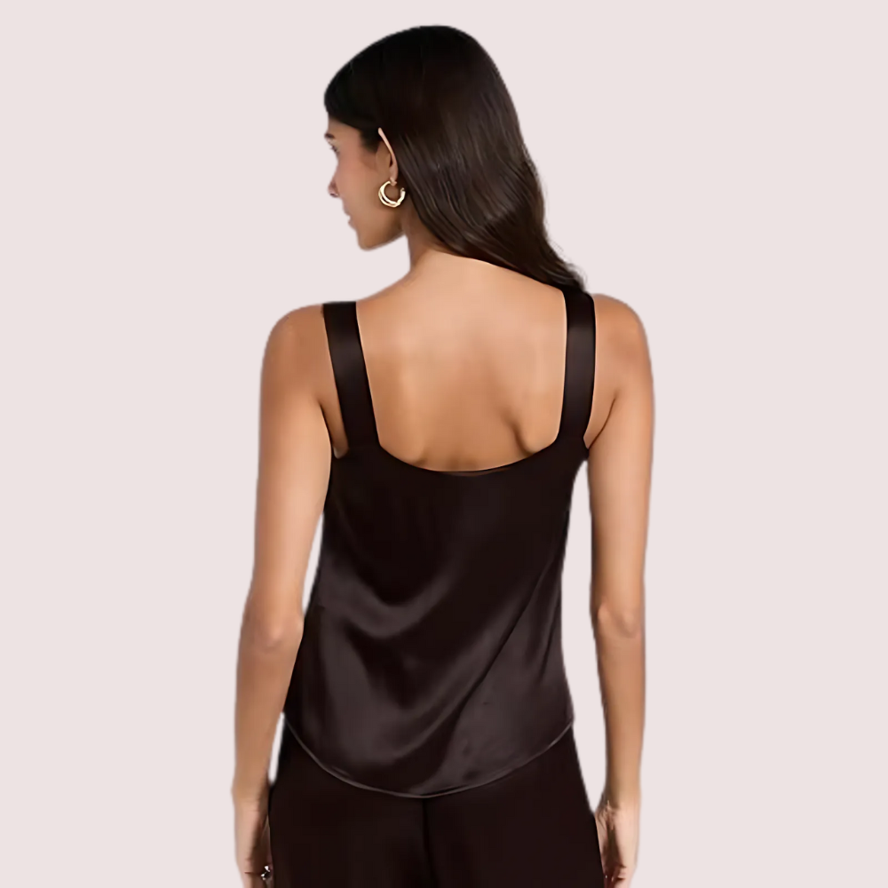 Women's Dark Black Silk Camisole, Timeless Dark Cami Top - Apparel - close-up detail view | Snazzyway