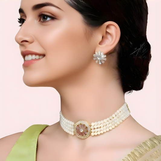 Women's Pearl White Pearl Necklace, Exquisite Pearl Necklace Set - Apparel - front view | Snazzyway