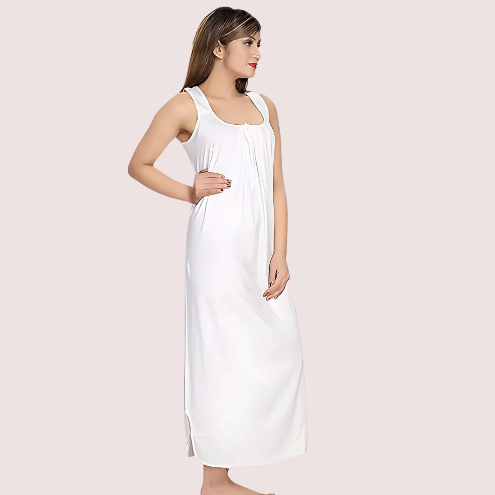 Women's Off White Cotton Nighty, Refined Off Sleepwear - Apparel - front view | Snazzyway