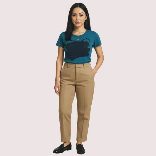Women's Teal Designer T-Shirt, Charming Teal Casual Top - Apparel - front view | Snazzyway