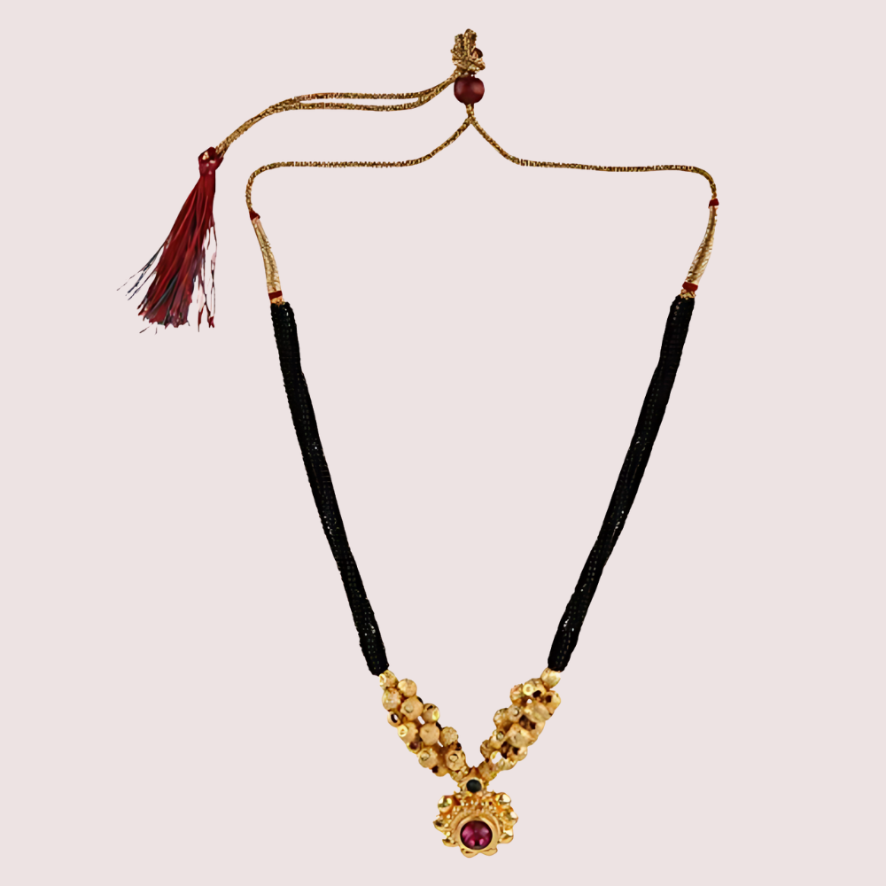 Women's Golden Designer Mangalsutra, Exquisite Golden Pendant Necklace - Apparel - front view | Snazzyway