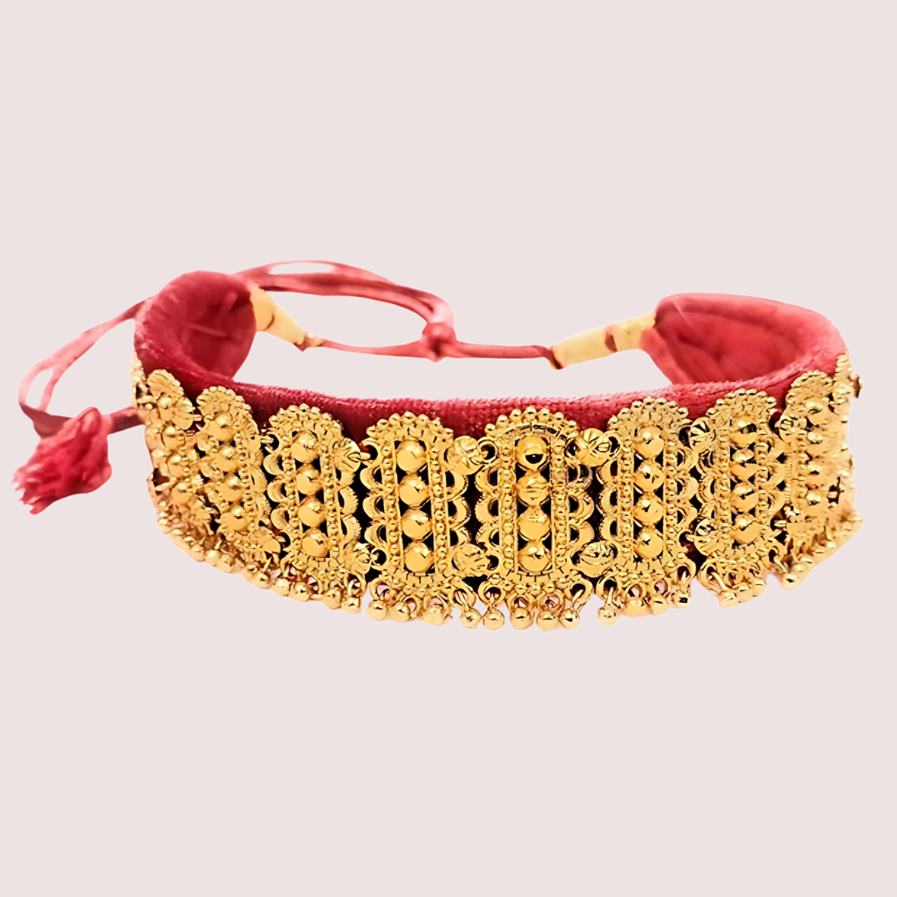 Women's Golden Designer Guloband, Radiant Golden Choker Set - Apparel - front view | Snazzyway