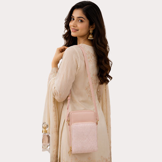 Women's Blush Pink Designer Sling Bag, Elegant Blush Crossbody Purse - Apparel - front view | Snazzyway