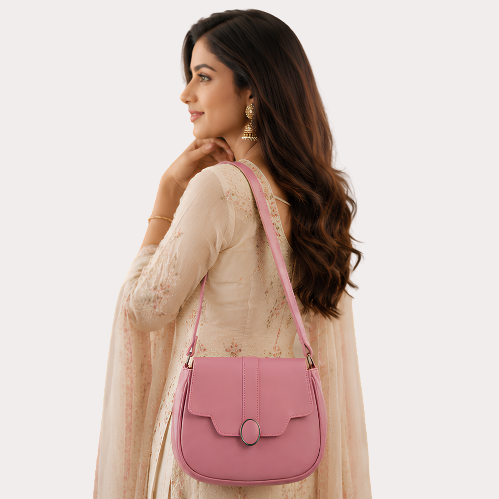 Women's Rose Pink Designer Sling Bag, Sophisticated Rose Crossbody Purse - Apparel - close-up detail view | Snazzyway